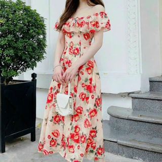 Đầm dự tiệc sang trọng cho mẹ bigsize, chất liệu voan lụa mềm mại, thiết kế dáng xòe đẹp cao cấp dự tiệc - HOA02