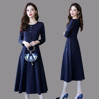 Đầm trung niên sang trong dự tiệc cho mẹ trẻ trung cao cấp bigsize phong cách Hàn Quốc dáng suông WOBE - L144 Nữ Dress