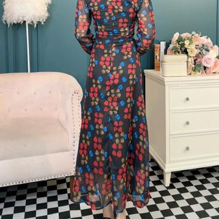 Đầm maxi dự tiệc cho mẹ phong cách hàn Quốc bigsize, chất voan cao cấp, dáng xòe sang trọng đẹp N07