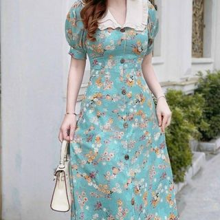 Đầm dáng xoè dự tiệc lụa hoa cao cấp, mềm mại, sang trong,thanh lịch bigsize N30