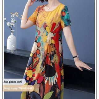 Đầm trung niên cho mẹ bigsize cao cấp dự tiệc thiết kế dáng suông đẹp sang trọng P14 Nữ Voan