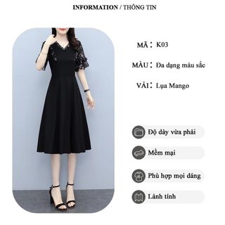 Đầm trung niên sang trọng cho mẹ bigsize phong cách Hàn Quốc thiết kế dáng xòe đẹp cao cấp dự tiệc -K03 Nữ Dress