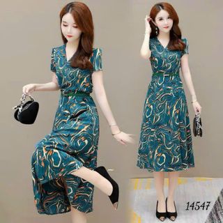 Đầm dự tiệc cho mẹ phong cách hàn Quốc bigsizem chất liệu lua mango cao cấp thiết kế dáng xòe sang trọng đẹp HN30 Dress Xanh