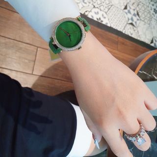 ĐỒNG HỒ NỮ CAO CẤP MICHAEL DÂY DA FULL XANH LÁ VIỀN HỘT VÀNG FULLBOX