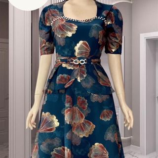 Đầm trung niên chất thun nhũ ánh kim co giãn cho mẹ dự tiệc sang trọng bigsize cao cấp DN23 Nữ Kim Tuyến