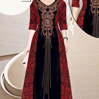 Đầm dạ hội trung niên chất nhũ kim sa co giãn cực tốt cho mẹ, đính đá cao cấp, dự tiệc sang trọng bigsize M512 Nữ Dress Women