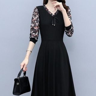 Đầm trung niên dự tiệc sang trong cho mẹ bigsize phong cách Hàn Quốc dáng suông đẹp MD05