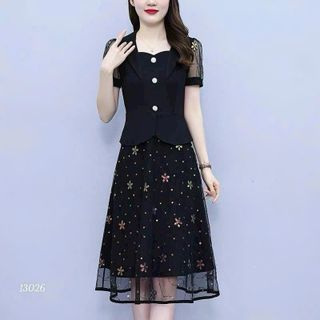 Đầm dự tiệc thiết kế dáng xoè dự tiệc chất liệu umi co giãn phối voan, mềm mại, sang trong,thanh lịch N33