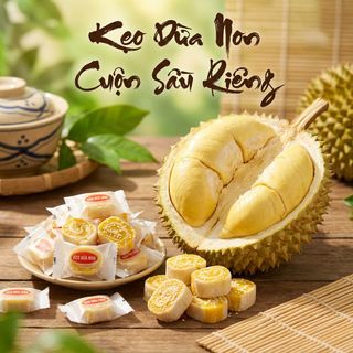 KẸO DỪA NON CUỘN SẦU RIÊNG 500G, THƠM BÉO TỰ NHIÊN - WINNIE HOUSE