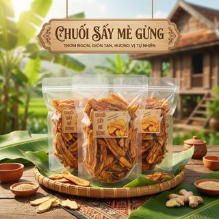 CHUỐI SẤY MÈ GỪNG GIÒN RỤM – ĂN LÀ GHIỀN 500G - WINNIE HOUSE
