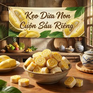 KẸO DỪA NON CUỘN SẦU RIÊNG 500G, THƠM BÉO TỰ NHIÊN - WINNIE HOUSE