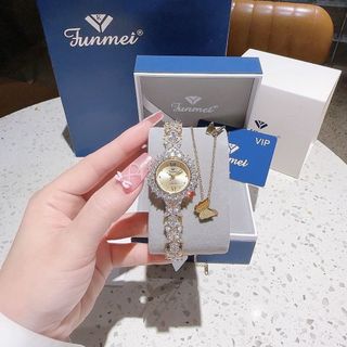 SET QUÀ QUỐC TẾ PN ĐỒNG HỒ NỮ CHÍNH HÃNG FUNMEI F2055 ĐÍNH SWAROSKI ĐI KÈM DÂY CHUYỀN FULLBOX TEM HÃNG