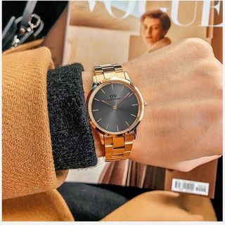 ĐỒNG HỒ NAM NỮ CAO CẤP D WELLINGTON ICONIC LINK GOLD ROSE MẶT XÁM HỘP NƠ TEM