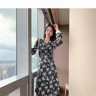 Đầm nữ maxi phong cách Hàn Quốc, vải lụa in hoa 100D cao cấp, trẻ trung kèm dây thắt eo hiện đại - L81 Kem Women