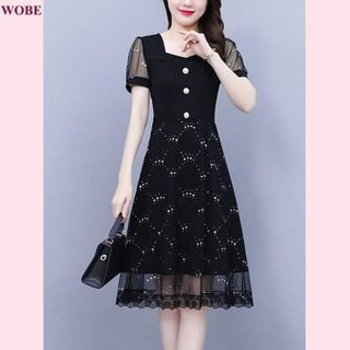 Đầm trung niên WOBE cho mẹ bigsize cao cấp dự tiệc sang trọng thiết kế dáng xoè đẹp HN15