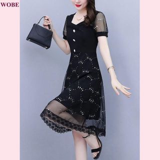 Đầm trung niên WOBE cho mẹ bigsize cao cấp dự tiệc sang trọng thiết kế dáng xoè đẹp HN15