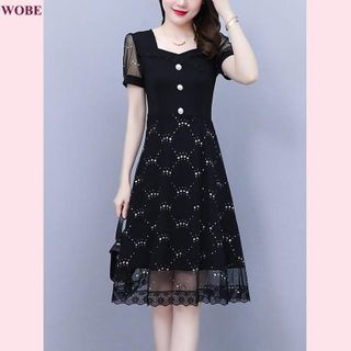 Đầm trung niên WOBE cho mẹ bigsize cao cấp dự tiệc sang trọng thiết kế dáng xoè đẹp HN15