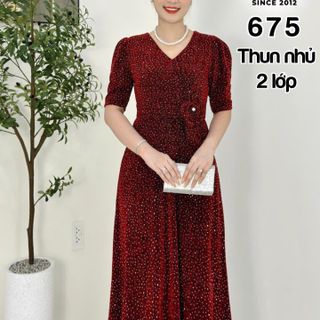 Đầm maxi trung niên dự tiệc sang trọng vải thun nhũ cao cấp đính đá, tặng mẹ co giãn tốt bigsize 80kg M675