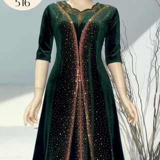 Đầm dạ hội trung niên nhung 2 lớp, đính đá cao cấp, co giãn cực tốt cho mẹ dự tiệc sang trọng bigsize M516 Dress Nữ Women