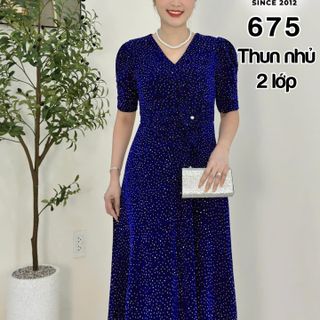 Đầm maxi trung niên dự tiệc sang trọng vải thun nhũ cao cấp đính đá, tặng mẹ co giãn tốt bigsize 80kg M675