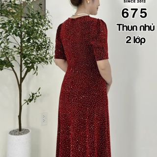 Đầm maxi trung niên dự tiệc sang trọng vải thun nhũ cao cấp đính đá, tặng mẹ co giãn tốt bigsize 80kg M675