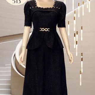 Đầm dạ hội trung niên chất nhũ kim sa phối nhung có lớp lót, đính đá cao câp, co giãn cực tốt cho mẹ dự tiệc sang trọng bigsize cao cấ, Maxi - giả vest p M513 Nữ Thun Women Dress