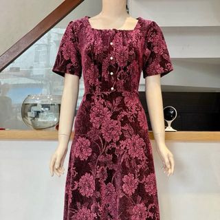 Đầm trung niên dự tiệc sang trọng vải nhũ kim sa tặng mẹ co giãn tốt bigsize 80kg DN18 Nữ Women