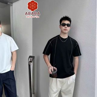 Áo thun nam ngắn tay ABABA F6952 vải Cotton lạnh phối chỉ nổi co giãn 4 chiều cực mát form Regular