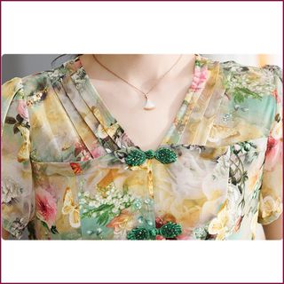 Đầm trung niên sang trọng cho mẹ bigsize phong cách Quảng Châu, lụa hoa mềm mại, thiết kế dáng suông đẹp cao cấp dự tiệc - P07 Nữ Dress