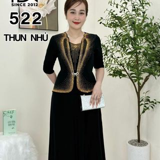 Đầm dạ hội trung niên chất thun nhũ có lớp lót, co giãn cực tốt cho mẹ dự tiệc sang trọng bigsize cao cấp M522 Nữ Dress