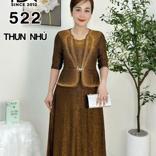 Đầm dạ hội trung niên chất thun nhũ có lớp lót, co giãn cực tốt cho mẹ dự tiệc sang trọng bigsize cao cấp M522 Nữ Dress