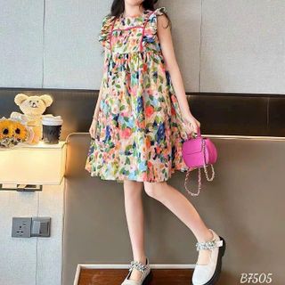 Váy hoa bé gái 100% lụa mango cao cấp, mềm mại, Đầm kiểu bé gái tay ngắn dáng xòe,lưng chun - VAY6