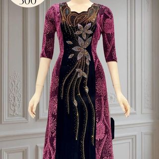 Đầm dạ hội trung niên chất nhũ kim sa co giãn cực tốt cho mẹ dự tiệc sang trọng bigsize DN10 Nữ Women