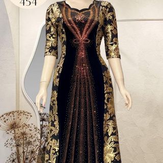 Đầm dạ hội trung niên chất nhũ kim sa phối nhung có lớp lót, đính đá cao câp, co giãn cực tốt cho mẹ dự tiệc sang trọng bigsize cao cấp DN26 Thun Nữ Women Dress