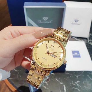 ĐỒNG HỒ NAM CHÍNH HÃNG FUNMEI F2041 DÂY THÉP 2 LỊCH VÀNG FULLBOX TEM