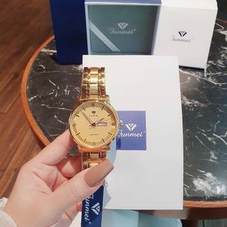 ĐỒNG HỒ NAM CHÍNH HÃNG FUNMEI F2041 DÂY THÉP 2 LỊCH VÀNG FULLBOX TEM