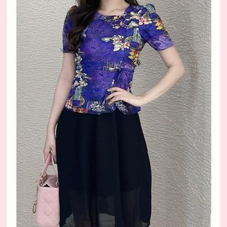 Đầm trung niên WOBE cho mẹ bigsize cao cấp dự tiệc sang trọng thiết kế dáng xoè đẹp P10 TÍM Nữ Dress