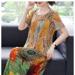 Đầm trung niên cho mẹ bigsize cao cấp dự tiệc thiết kế dáng suông đẹp sang trọng P13 Voan Nữ