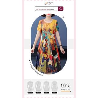 Đầm trung niên cho mẹ bigsize cao cấp dự tiệc thiết kế dáng suông đẹp sang trọng P14 Nữ Voan