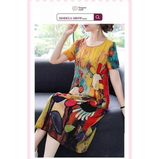 Đầm trung niên cho mẹ bigsize cao cấp dự tiệc thiết kế dáng suông đẹp sang trọng P14 Nữ Voan