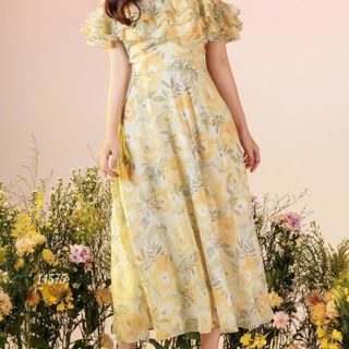 Đầm dự tiệc sang trọng cho mẹ bigsize, chất liệu voan lụa mềm mại, thiết kế dáng xòe đẹp cao cấp dự tiệc - HOA01