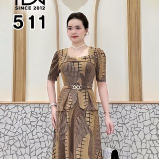 Đầm dạ hội trung niên dự tiệc sang trọng vải kim tuyến nhũ kim sa tặng mẹ co giãn bigsize 80kg DN22 Nữ Dress