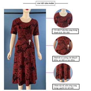 Đầm trung niên chất nhũ kim sa co giãn cực tốt cho mẹ dự tiệc sang trọng bigsize cao cấp DN02