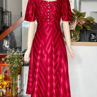 Đầm trung niên sang trọng WOBE, thiết kế cao cấp dự tiệc cho mẹ co giãn tốt đến 80kg DN13