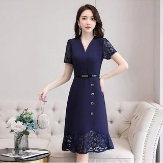 Váy đầm trung niên cho mẹ bigsize cao cấp dự tiệc sang trọng, thiết kế phối ren thanh lịch- HN02 Nữ Women