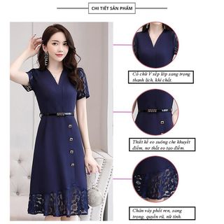 Váy đầm trung niên cho mẹ bigsize cao cấp dự tiệc sang trọng, thiết kế phối ren thanh lịch- HN02 Nữ Women