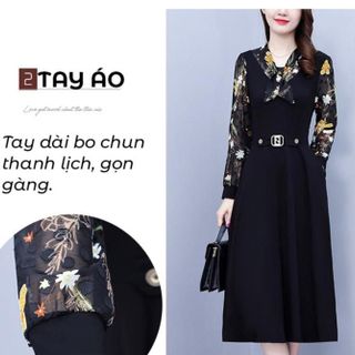 Đầm trung niên cho mẹ bigsize thiết kế công sở dáng xòe cao cấp dự tiệc U40 U50 U60 HN05