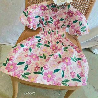 Váy hoa bé gái 100% lụa mango cao cấp, mềm mại, Đầm kiểu bé gái tay ngắn dáng xòe,lưng chun - VAY3