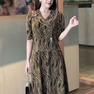 Đầm maxi trung niên dự tiệc - công sở, vải thun nhũ cao cấp đính đá, tặng mẹ co giãn tốt bigsize M695