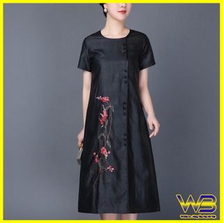 Đầm trung niên sang trong phong cách Hàn Châu bigsize cao cấp cho mẹ dự tiệc dáng suông đẹp D218 Nữ Dress